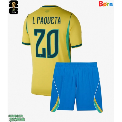 Brasilien Lucas Paqueta #20 Replika Babytøj Hjemmebanesæt Børn VM 2026 Kortærmet (+ Korte bukser)